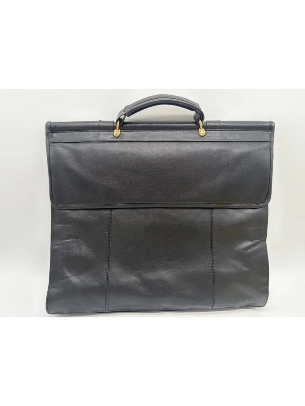 Vintage Black Leather Briefcase With Gold Hardware 16